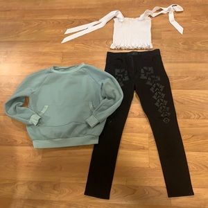 White top Shein, black pants H&M,green sweatshirt